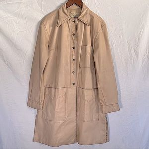 VTG 60’s Samuel Robert Original Cream Leather Coat Brass Buttons Long Collar W16